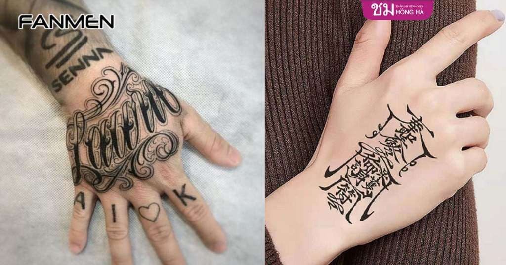 Hình xăm chữ ở mu bàn tay và ngón tay cho nam 1