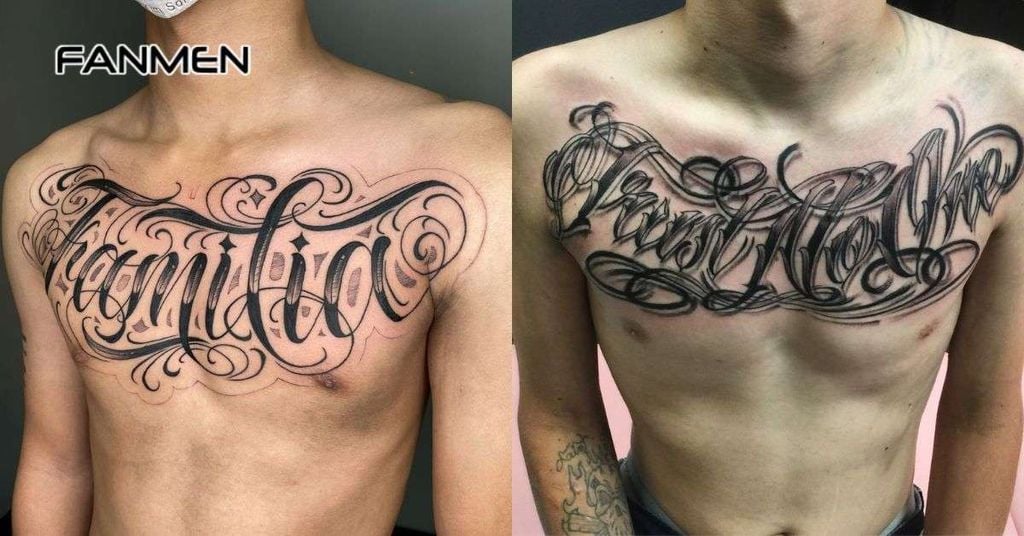 Hình xăm chữ ở ngực nam