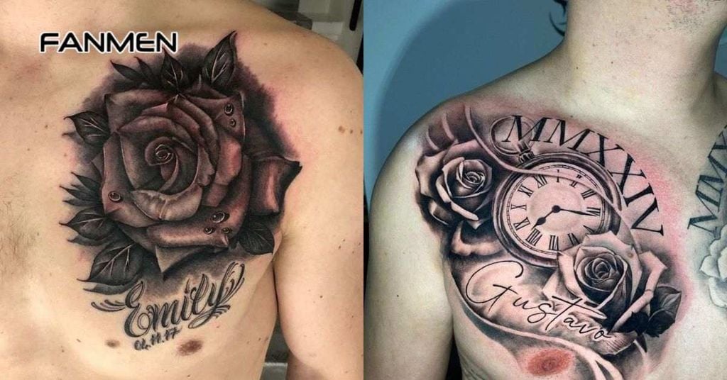 Hình xăm hoa ở ngực nam