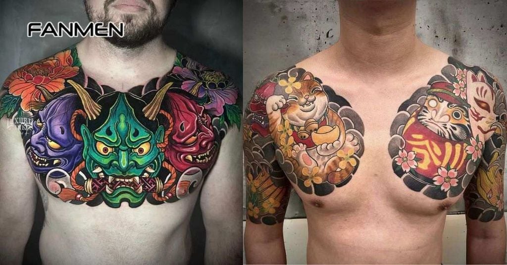 Hình xăm trước ngực nam phong cách Nhật cổ