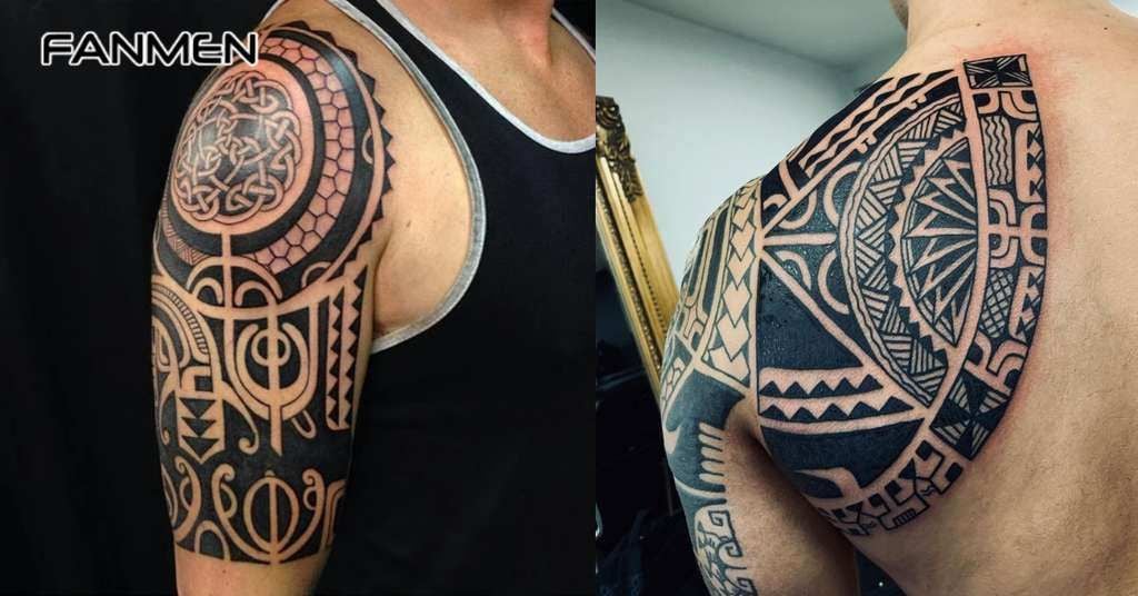 Hình xăm vai nam phong cách tribal 3