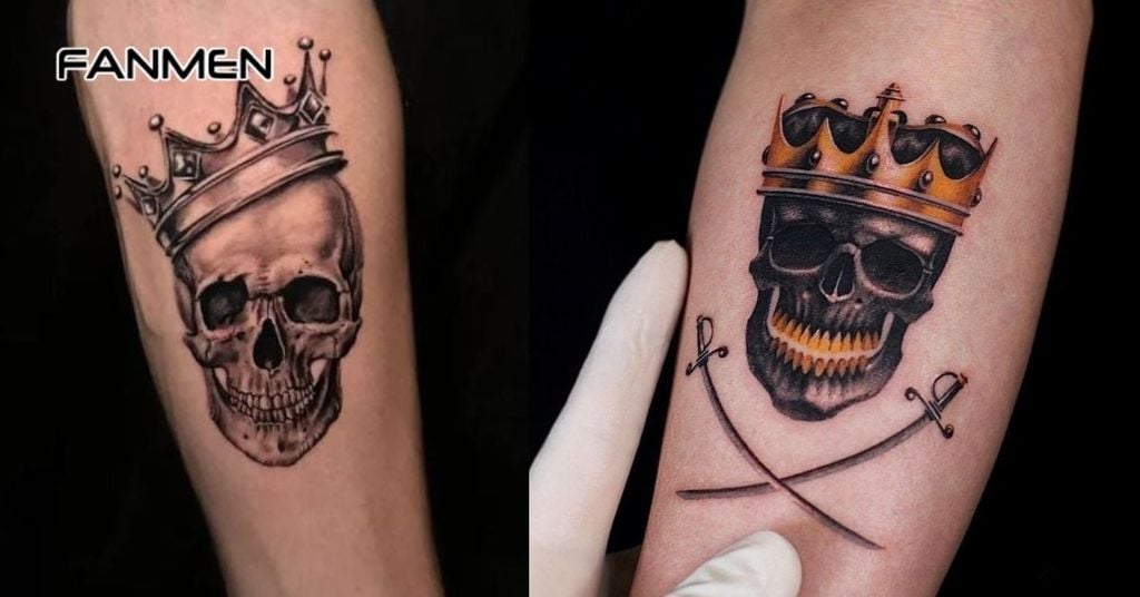 Hình xăm vương miện nam kết hợp các yếu tố khác