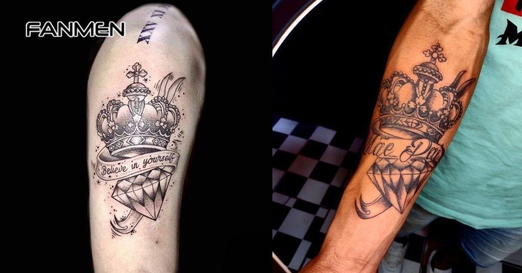 Hình xăm vương miện nam kết hợp các yếu tố khác