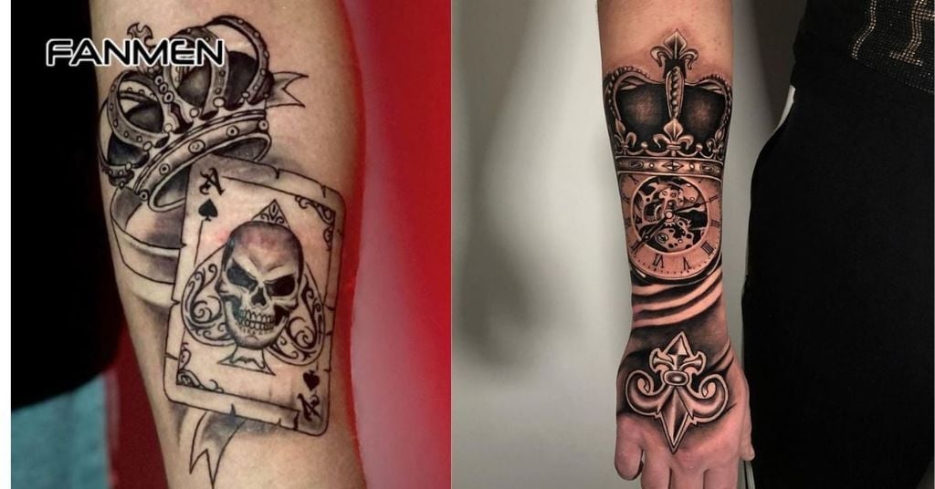 Hình xăm vương miện nam kết hợp các yếu tố khác