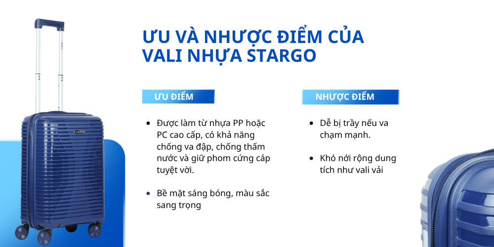Ưu điểm và nhược điểm của vali nhựa Stargo (Ảnh: Stargo.vn)