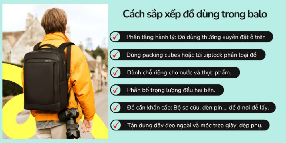 Mẹo sắp xếp đồ trong balo gọn gàng (Ảnh: Stargo.vn)