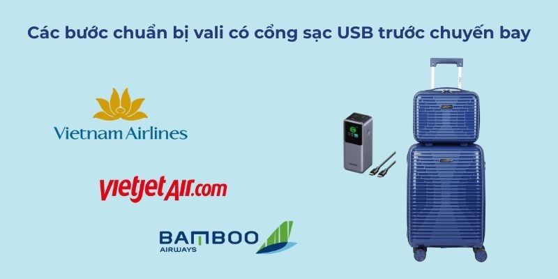 Các bước chuẩn bị vali có cổng sạc USB trước chuyến bay (Ảnh: Stargo.vn)