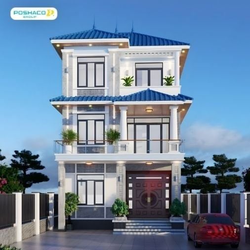 Mẫu 10: Nhà mái thái 3 tầng