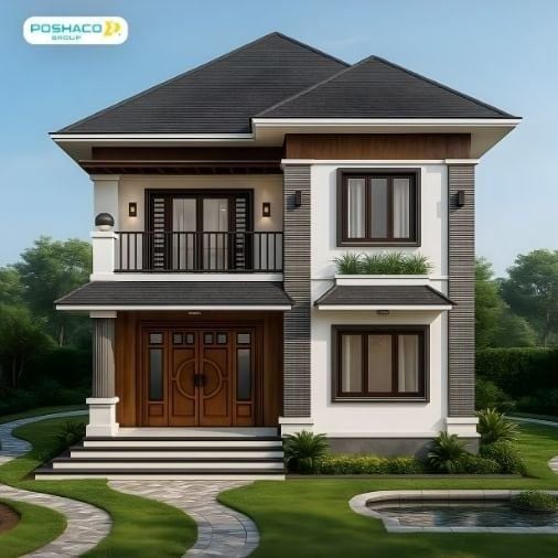 Mẫu 1: Nhà mái thái 2 tầng hiện đại