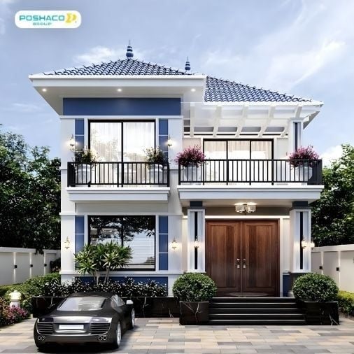 Mẫu 1: Nhà mái thái 2 tầng hiện đại