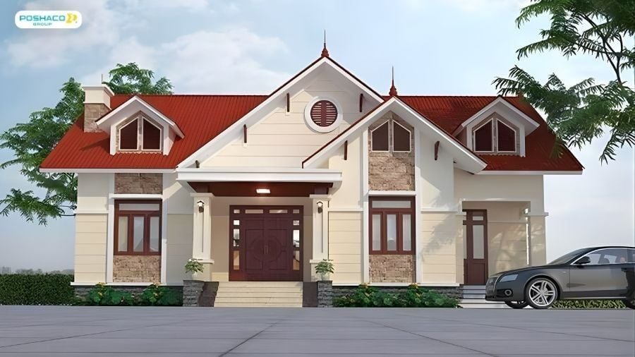 Mẫu 2: Nhà mái thái 1 tầng hiện đại