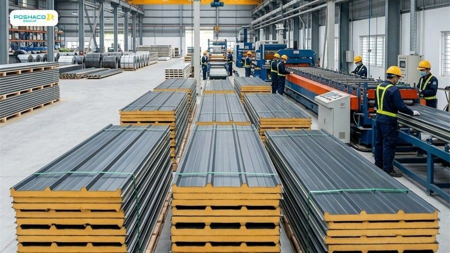 Dây chuyền sản xuất tôn PU công nghệ hiện đại đồng bộ tại nhà máy