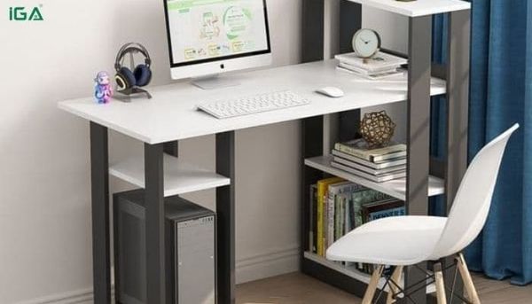 bàn làm việc có kệ sách phía dưới
