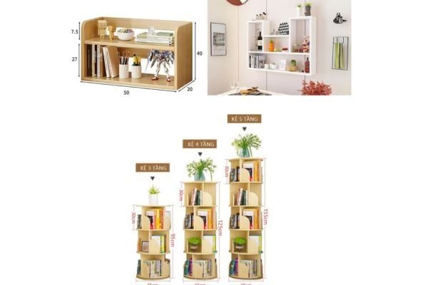 Kích thước kệ sách phân loại theo kiểu