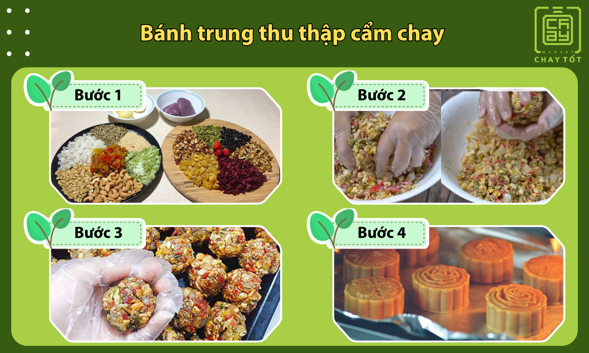 Làm bánh Trung thu thập cẩm chay kết hợp nhiều loại hạt và trái cây sấy khô
