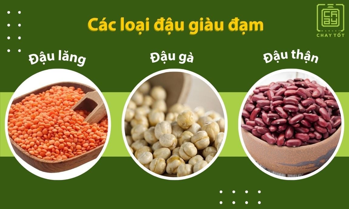 Các loại đậu giàu đạm như: đậu lăng, đậu gà, đậu đỏ