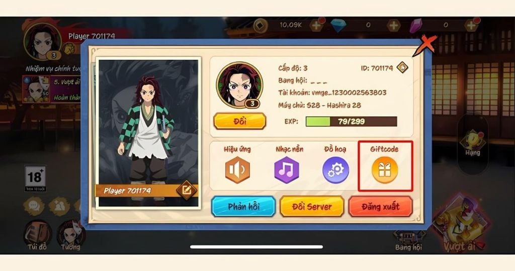 nhấn vào mục hộp quà trong game hơi thở mặt trời