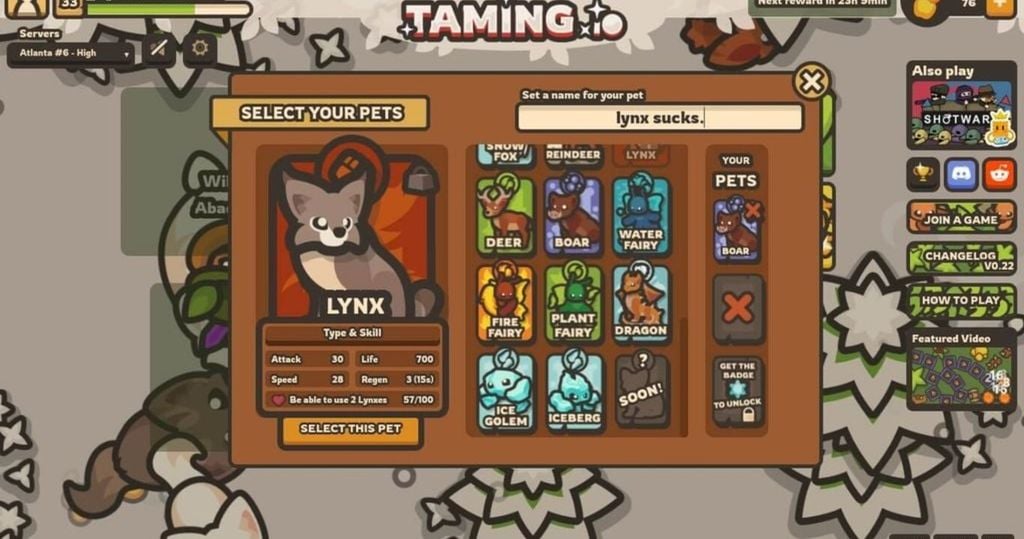 thu thập tài nguyên để chơi Taming io