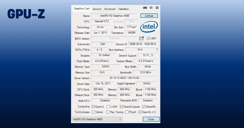 kiểm tra card màn hình lapotop bằng GPU-Z