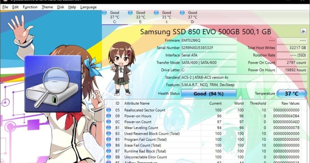 dùng phần mềm CrystalDiskInfo để kiểm tra sức khỏe ổ cứng