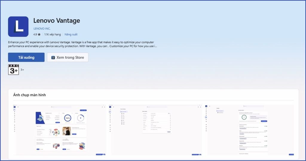 truy cập Microsoft Store để tải Lenovo Vantage