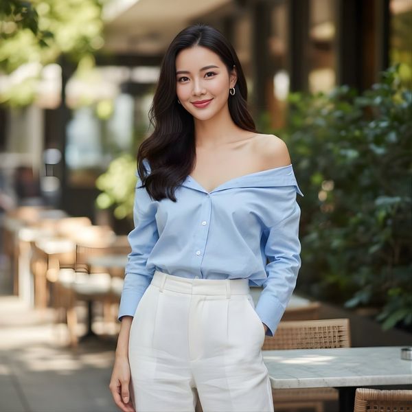 Cách mặc sơ mi trễ vai