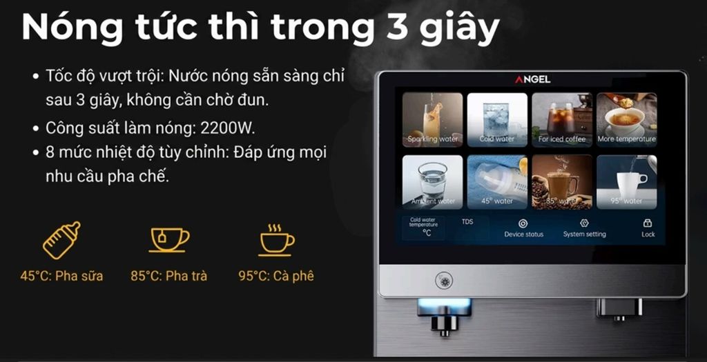 ANJIER T6 có 8 mức nhiệt độ tùy chỉnh để bạn thoải mái dùng nước nóng