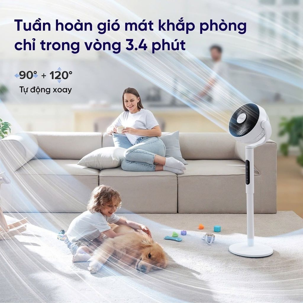 Levoit CirculAir 22.9cm hỗ trợ xoay ngang 90° và xoay dọc 120°