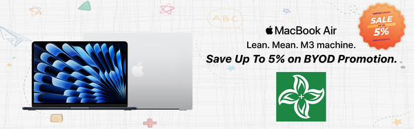 MacBook Air laptop image with BYOD promotion banner
