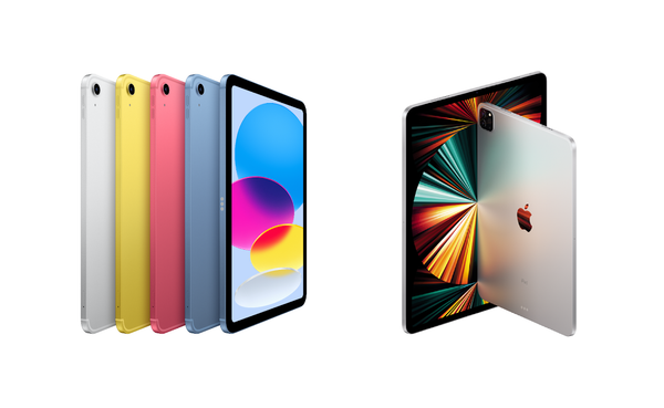 Multiple iPad devices in different colors with iPad and MacBook displayed side by side.