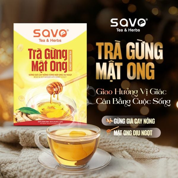 Trà gừng mật ong SAVO với vị gừng già cay nồng. Nguồn: savotea.com