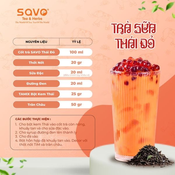 Cách làm trà sữa thái đỏ. Nguồn: savotea.com