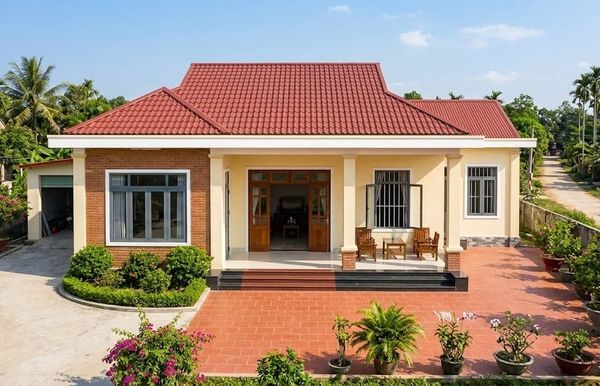 Mẫu nhà cấp 4 mái tôn giả ngói 3 phòng ngủ