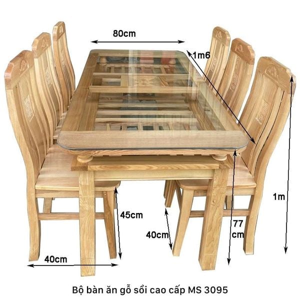 Kích thước bàn ăn 6 người chữ nhật