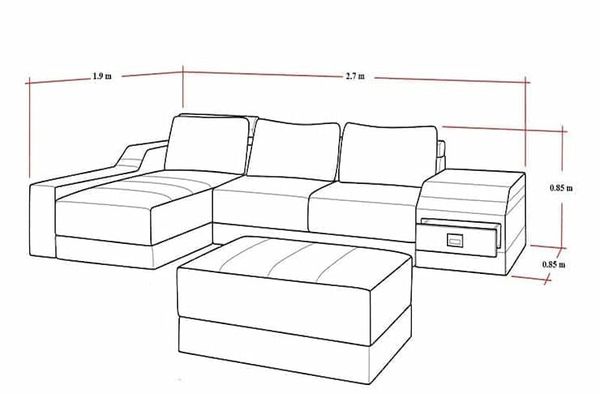 Kích thước sofa góc chữ L 2.7mx1.9mx0.85m