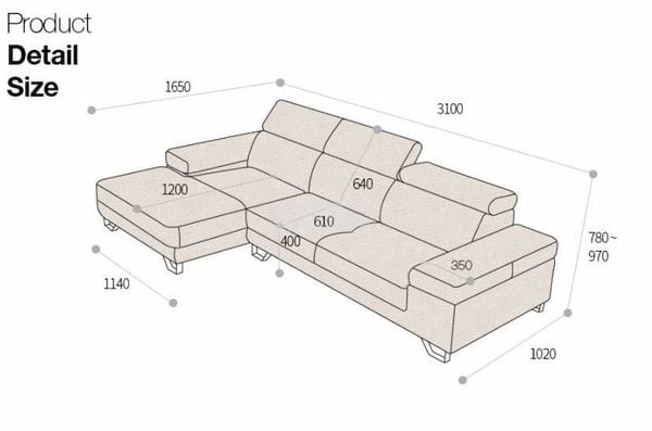 Kích thước sofa hình chữ L 3.2mx2.1mx0.8m