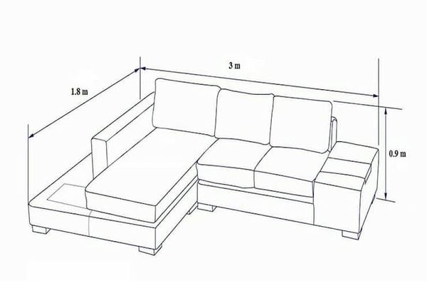 Kích thước ghế sofa chữ L 2.8m x 1.8m x 0.8m
