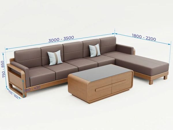Kích thước sofa gỗ chữ L cỡ lớn