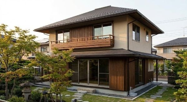 Mẫu nhà vuông 2 tầng 100m2 mái Nhật