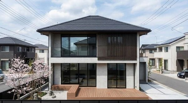 Mẫu nhà vuông 2 tầng 100m2 mái Nhật