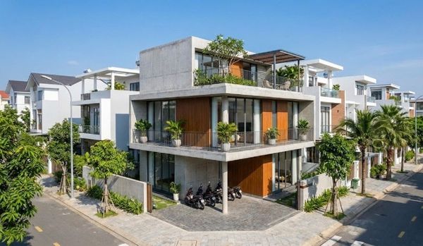 Mẫu nhà vuông 2 tầng 100m2 mái bằng