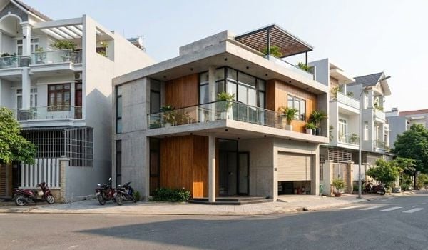 Mẫu nhà vuông 2 tầng 100m2 mái bằng