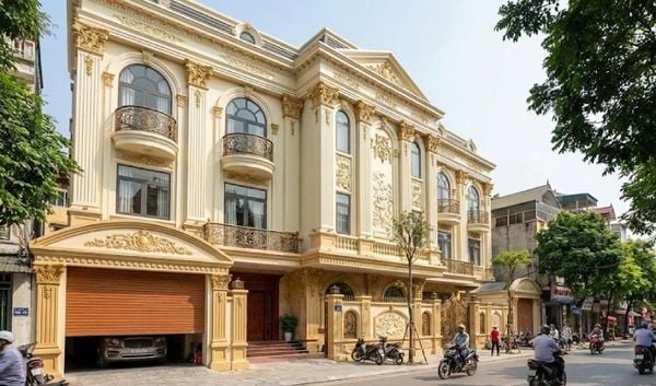 Mẫu nhà ống 3 tầng tân cổ điển có gara ô tô