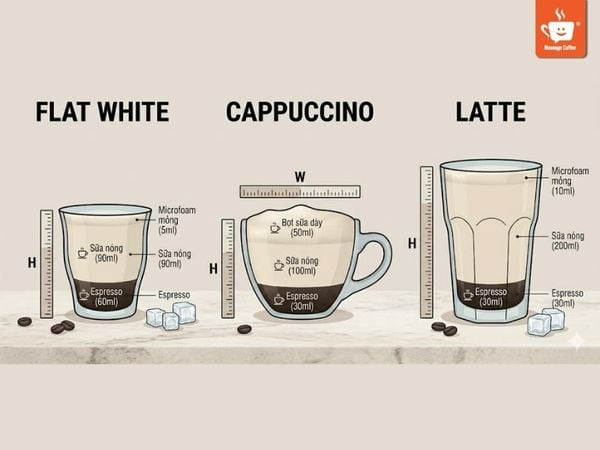 công thức pha flat white, cappuccino và flat white