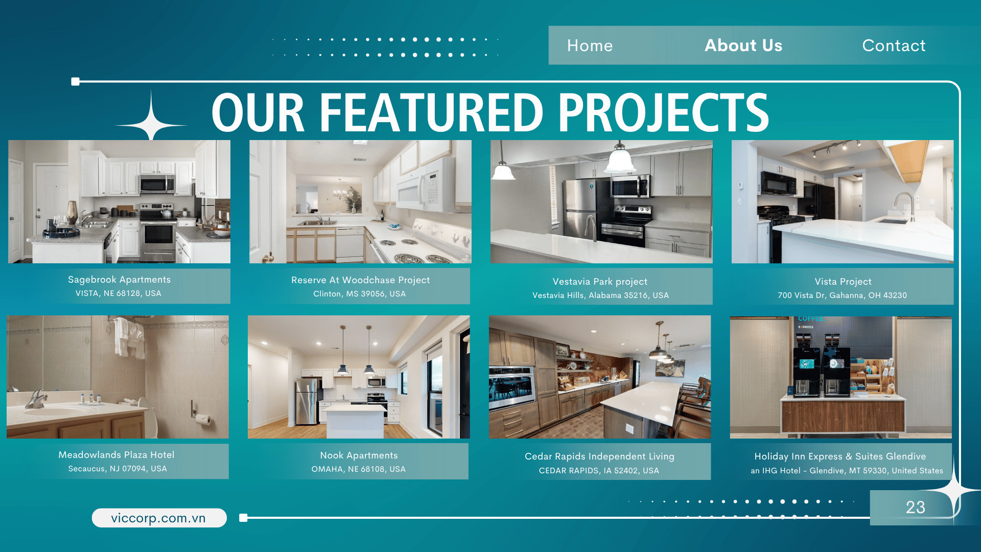 VICCORP Featured Projects: A decade of successful deliveries for multifamily, hospitality, and independent living developments across the USA.