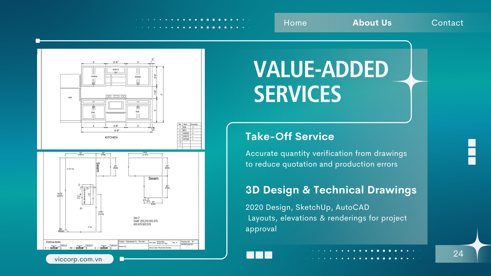Precision Take-Off and Technical Drawing services: Converting architectural blueprints into verified production layouts.