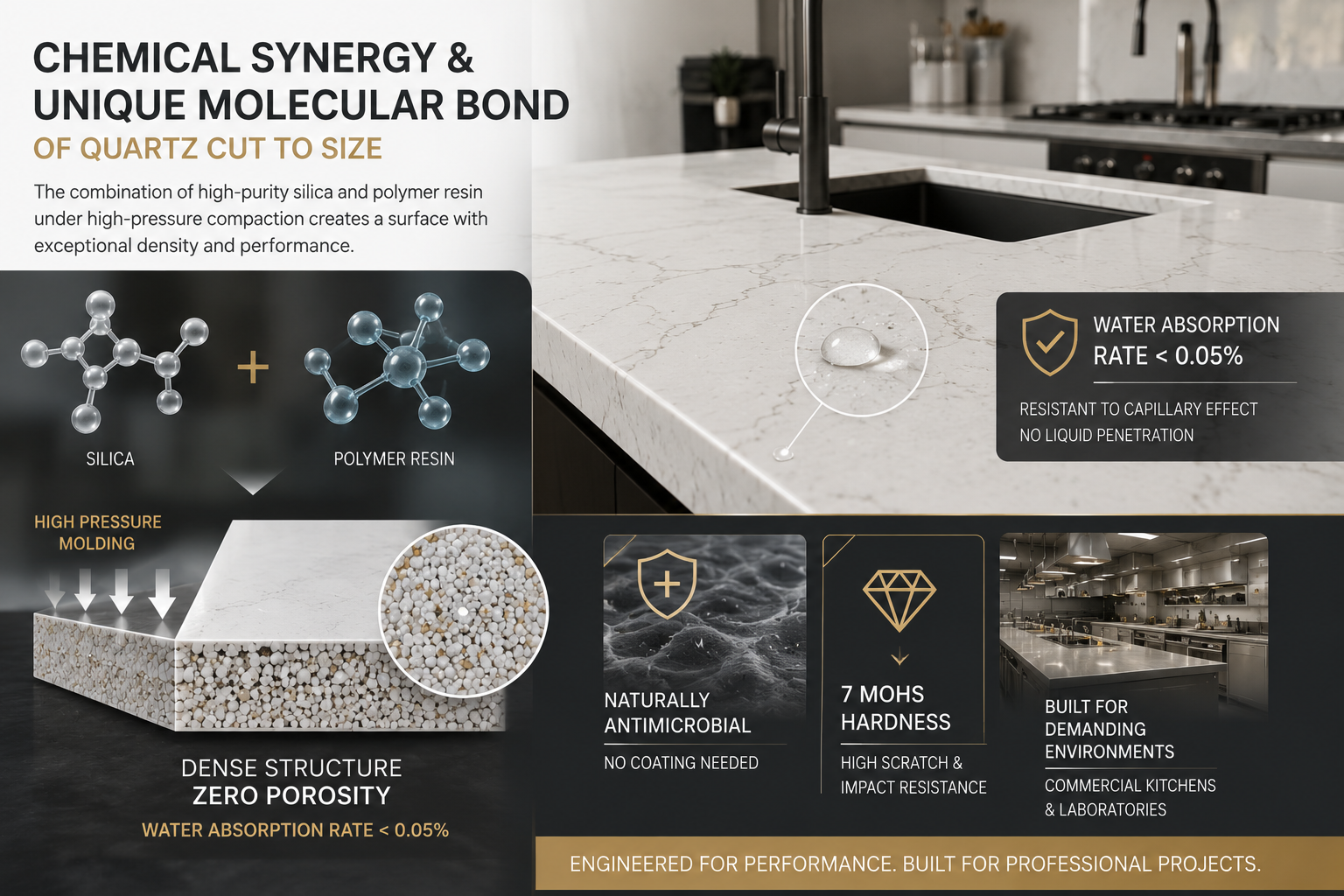 Chemical synergy and the unique molecular bond of quartz cut to size