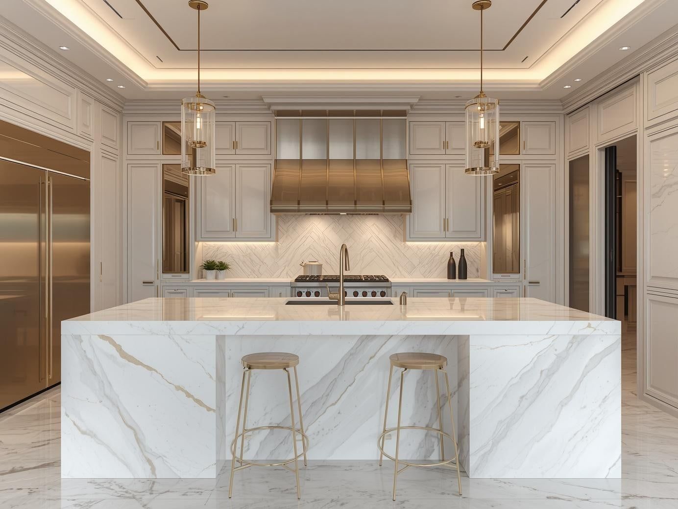 Opulent Accents with Luxury Gold Quartz Countertops