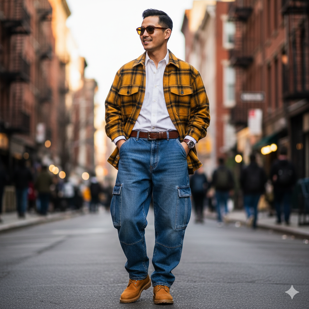 Sơ mi phối với quần Baggy jeans cho người gầy