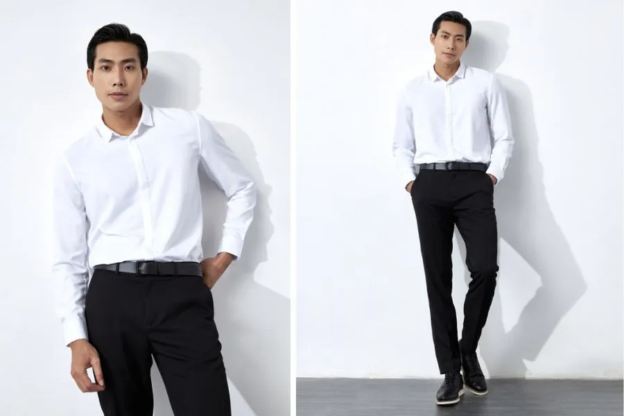 Cách mặc sơ mi trắng với Quần Âu